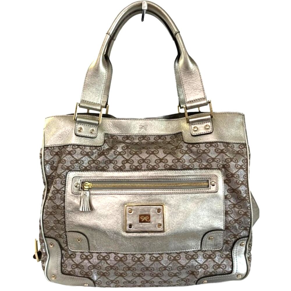 Anna Hindmarch Metallic Silver Monogram Tote Shoulder Bag Japan Exclusive Rare
